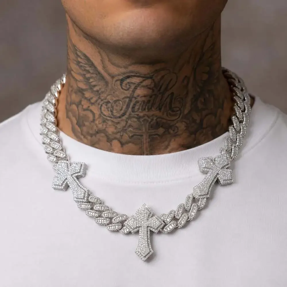 Triple Cross Cuban Link Necklace B 9 Df